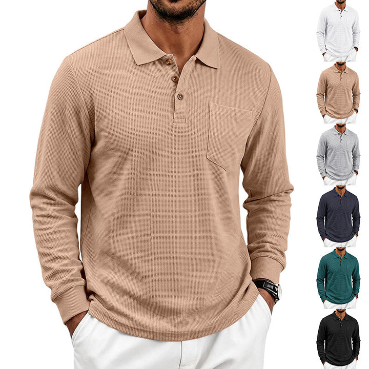 Herren Waffelstruktur-Poloshirt mit Brusttasche und Holzknöpfen Drune