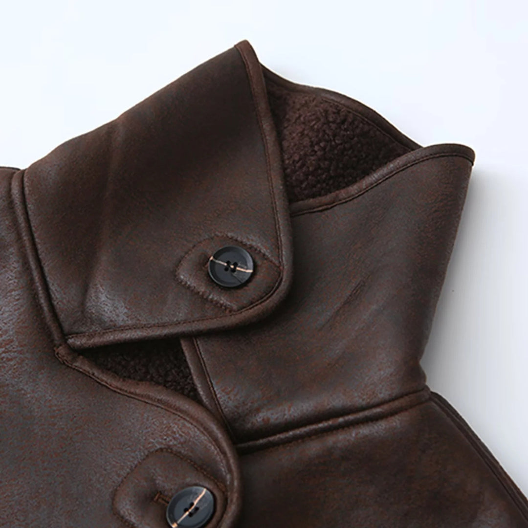 Damen nan kurz geschnittene Vintage‑Fliegerjacke mit Teddykragen und aufgesetzten Taschen Drune