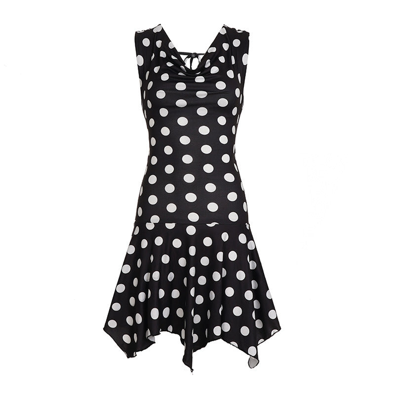 Damen verspieltes Polka Dot Kleid mit leichtem Stoff und tiefem V-Ausschnitt Drune