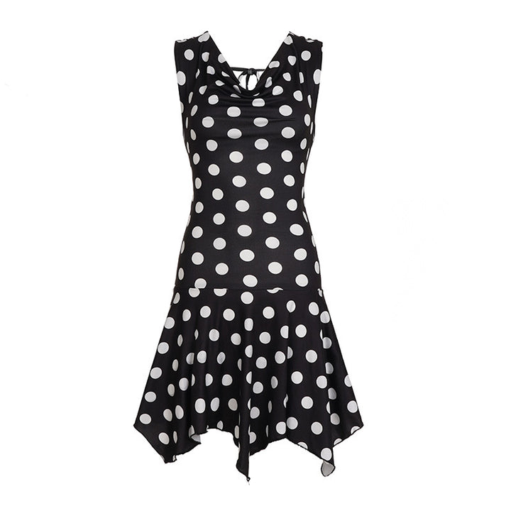 Damen verspieltes Polka Dot Kleid mit leichtem Stoff und tiefem V-Ausschnitt Drune