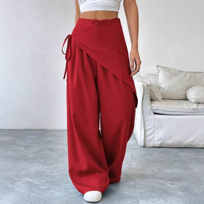 Damen modische Wickelhose mit weitem Bein und seitlichem Bindegürtel Drune