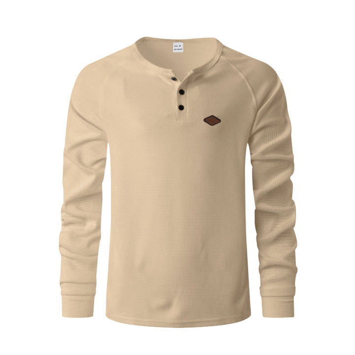 Herren nan strukturiertes Langarmshirt mit kurzer Knopfleiste, Raglanärmeln und dezenter Logo-Applikation Drune