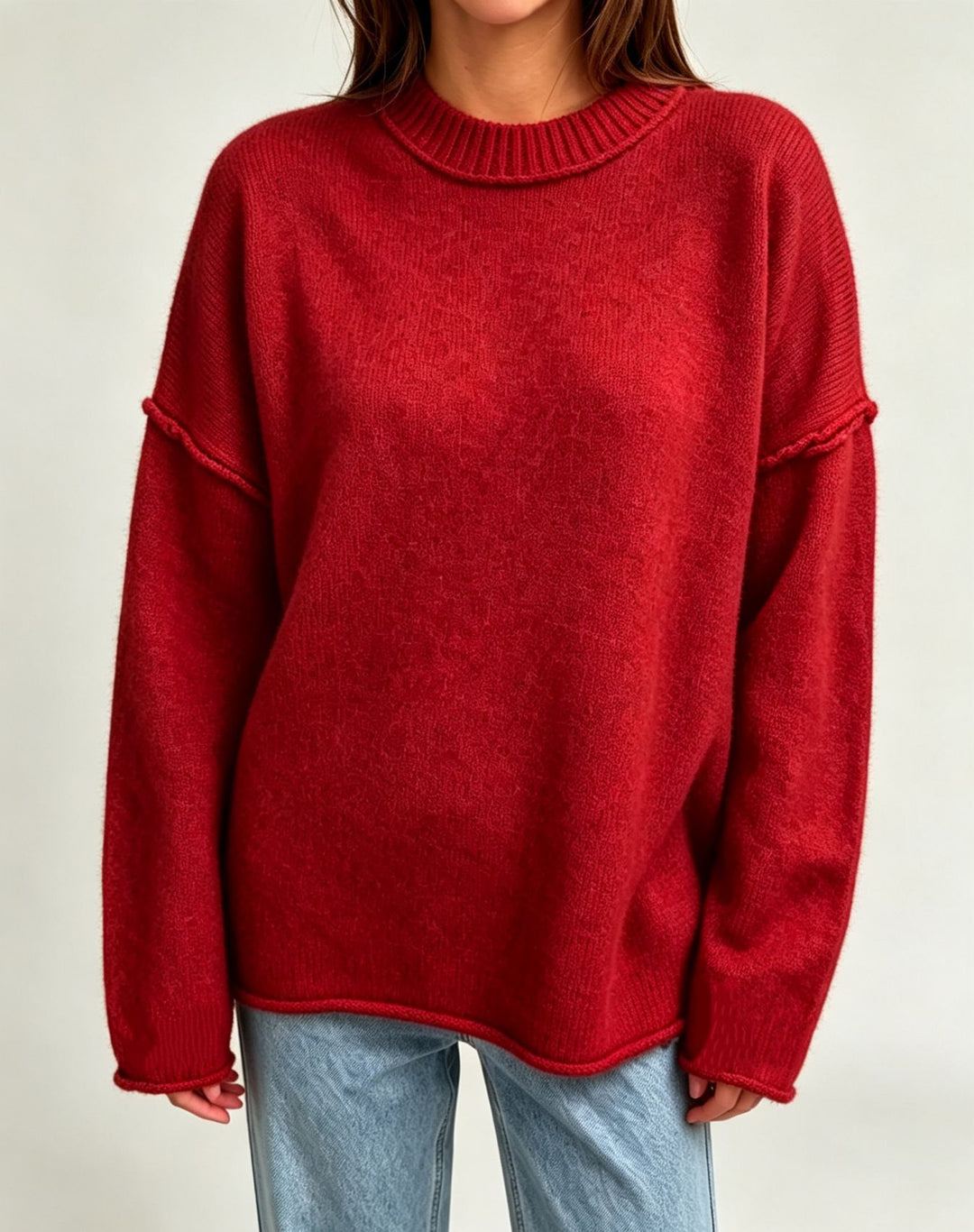 Damen Oversize-Boxy-Pullover mit kurzem Stehkragen und dekorativer Kantennaht Drune