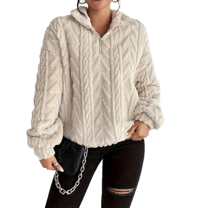 Damen Kuscheliger Fleece-Pullover mit hohem Kragen und Zipper-Detail Drune