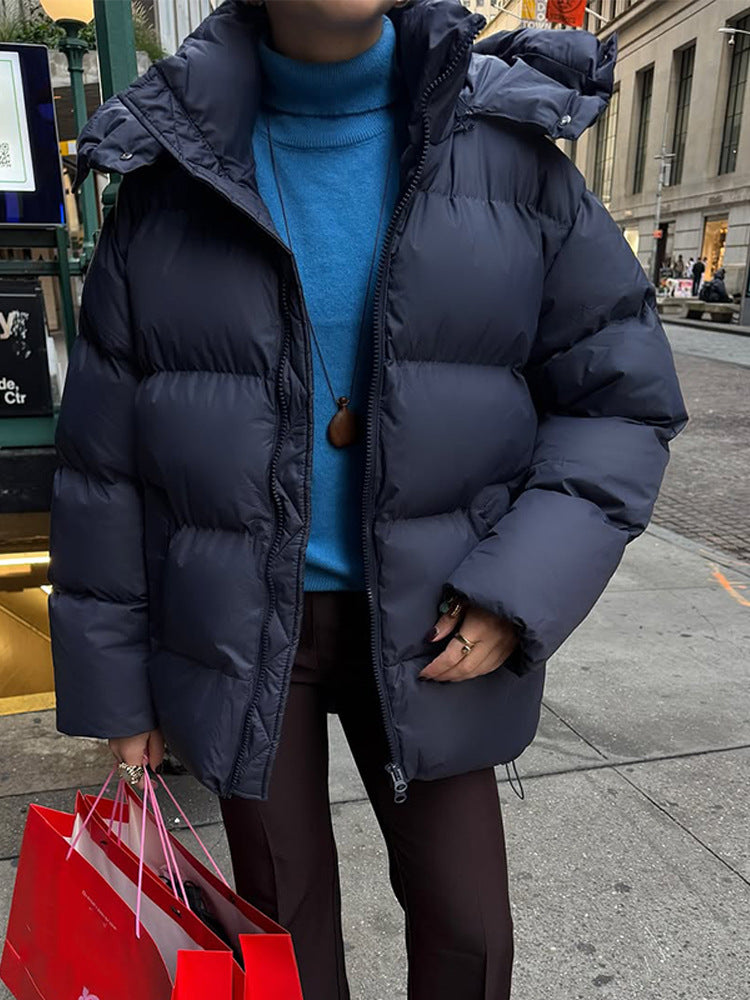 Damen Oversize Stepp-Pufferjacke mit abnehmbarer Kapuze und Zwei-Wege-Reißverschluss Drune