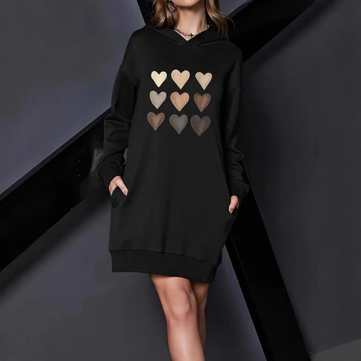 Damen Kapuzenkleid mit herzförmigem Druck Drune