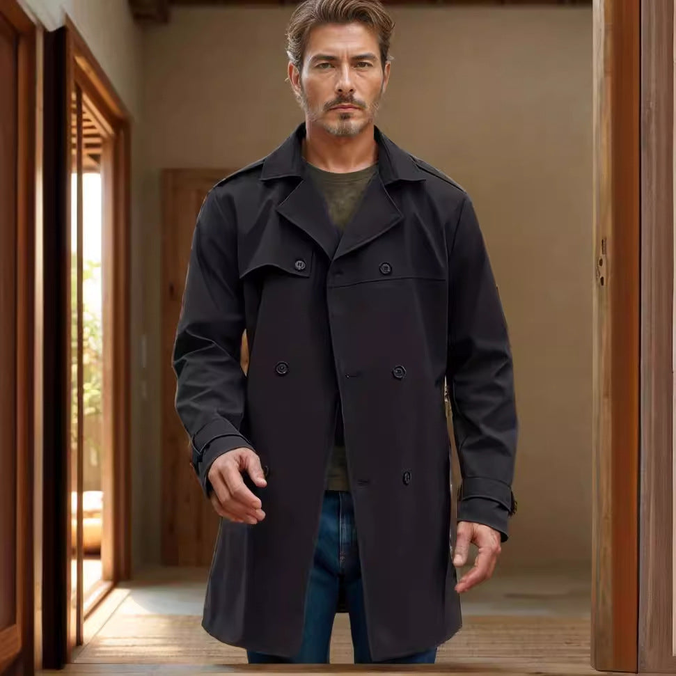 Herren Leichter Doppelreihiger Trenchcoat mit Wasserabweisender Beschichtung Drune