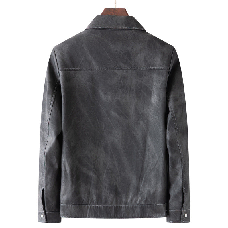 Herren Vintage-Lederoptik-Truckerjacke mit Used-Effekt und Brustpattentaschen Drune