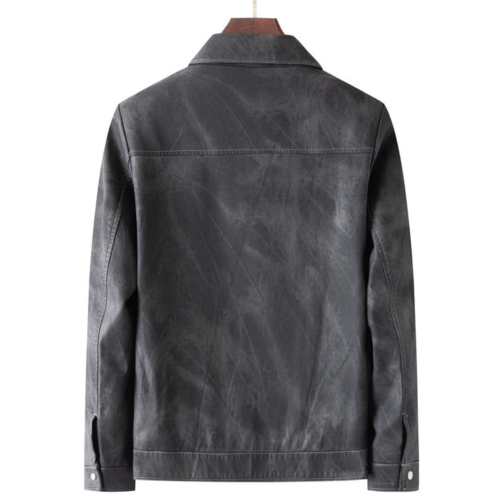 Herren Vintage-Lederoptik-Truckerjacke mit Used-Effekt und Brustpattentaschen Drune