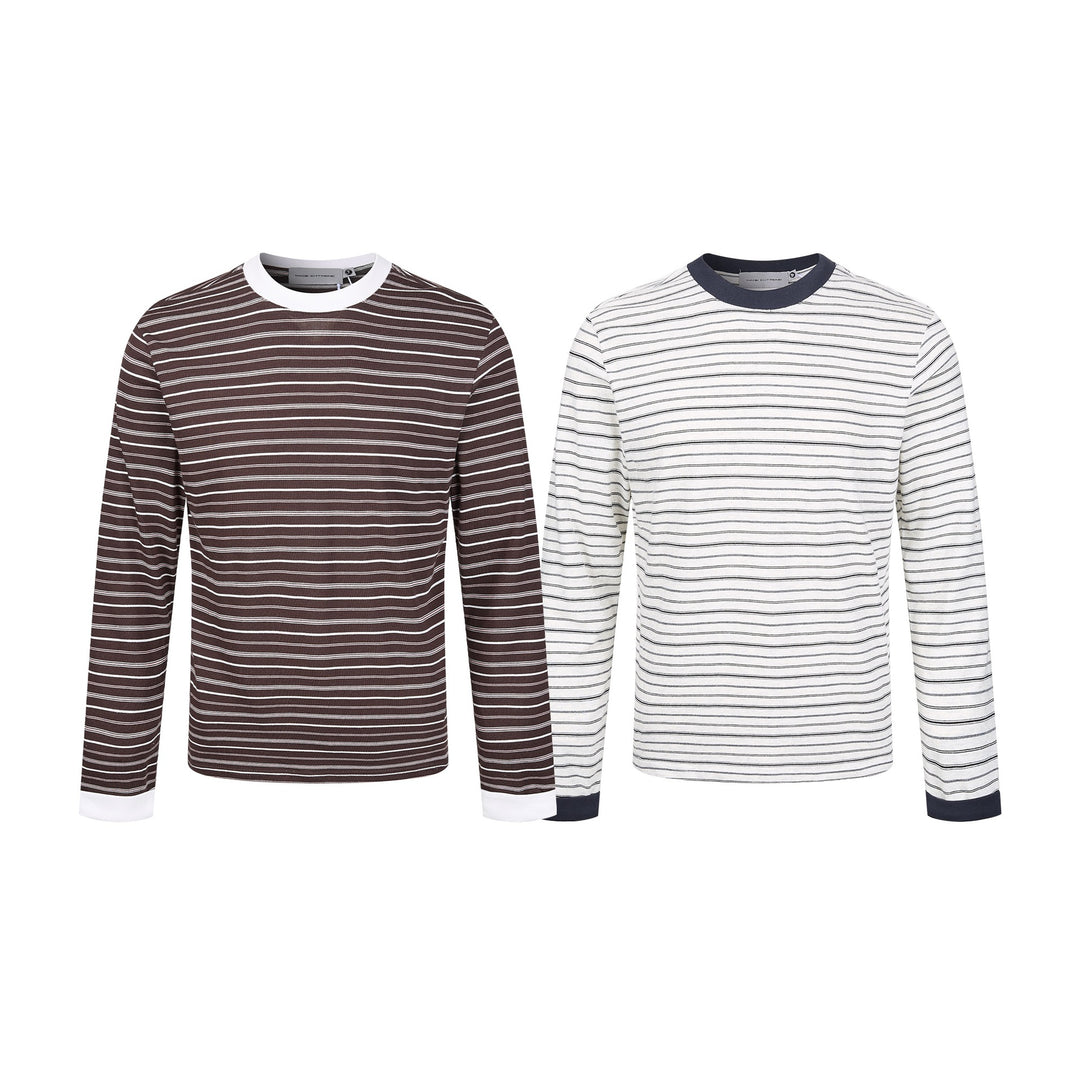 Herren Gestreiftes Langarmshirt aus Baumwollmix mit geripptem Rundhals Drune