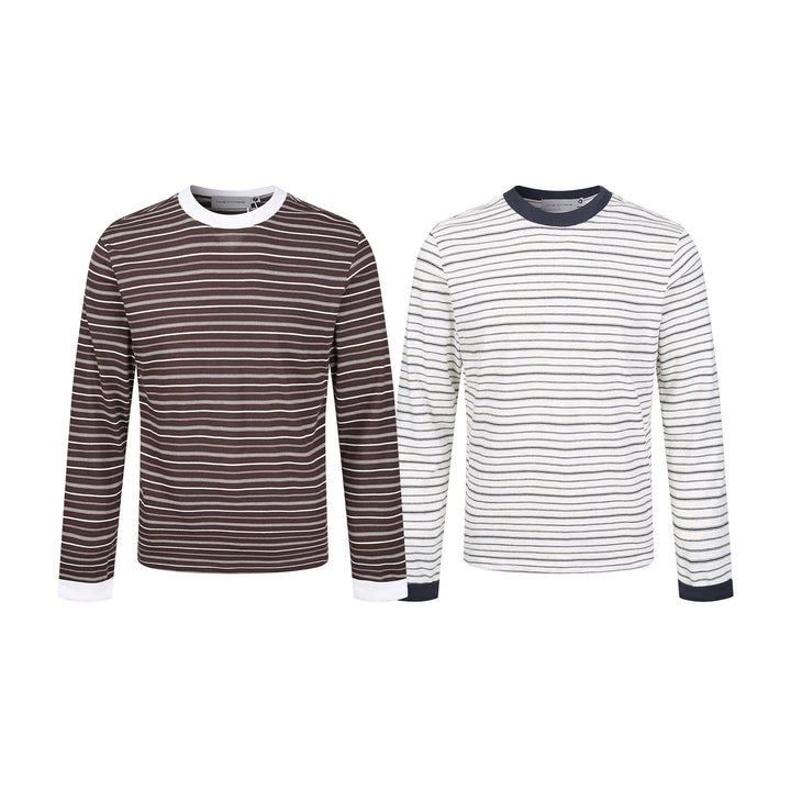Herren Gestreiftes Langarmshirt aus Baumwollmix mit geripptem Rundhals Drune