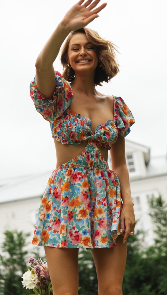 Damen Sommerliches Mini-Set mit Puffärmeln und Cut-Out-Details Drune