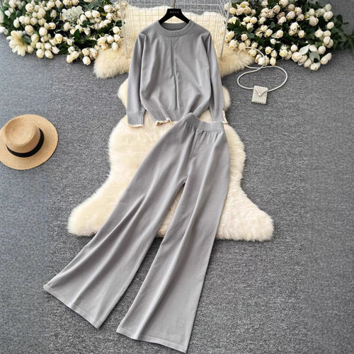 Damen modisches und bequemes Strick-Loungewear-Set mit weitem Bein Drune
