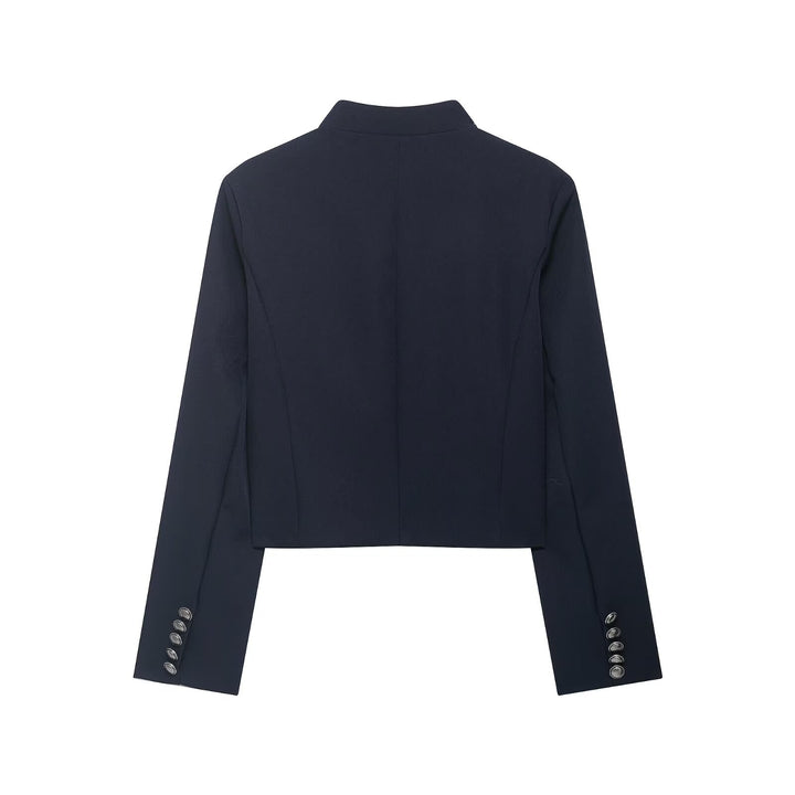 Damen Kurze Military Jacke mit Stehkragen, Zierkordeln und Metallknopfleiste Drune