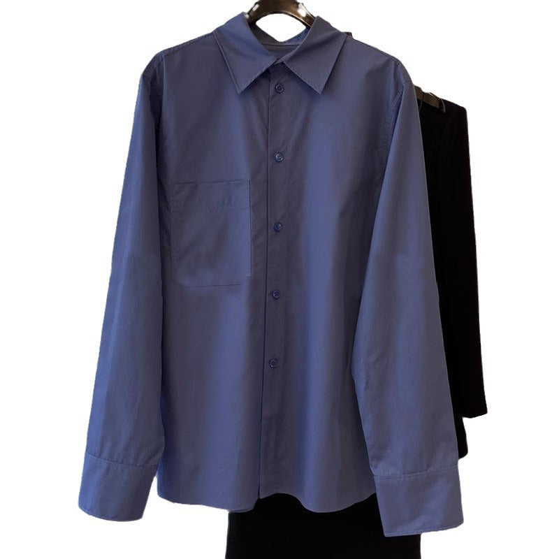 Damen elegante langärmlige Bluse mit Knopfleiste und Brusttasche Drune
