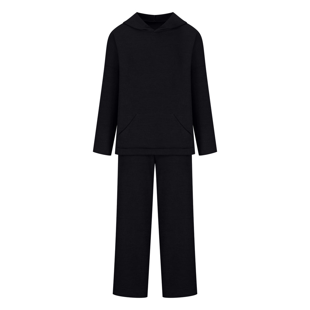 Damen gemütliches Lounge-Set mit Kapuzenpullover, Kängurutasche und weitem Jersey-Hose Drune