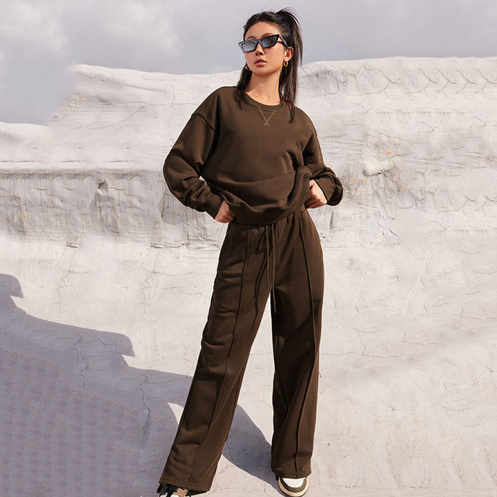Damen nan Oversize-Sweatshirt und weite Loungehose Set mit Tunnelzug, dezenter Nahtführung und elastischen Bündchen Drune
