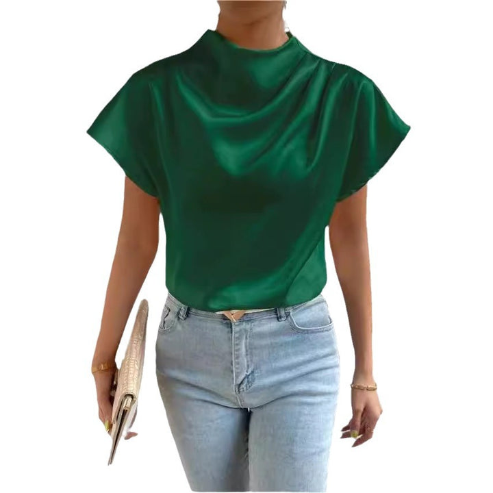 Damen Elegantes Satinoberteil mit hochgeschlossenem Ausschnitt und soften Drapierungen Drune