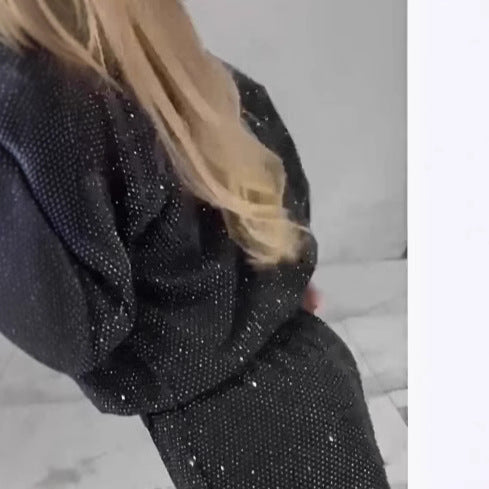 Damen funkelndes Lounge-Outfit mit elastischem Bund und modernem Schnitt Drune