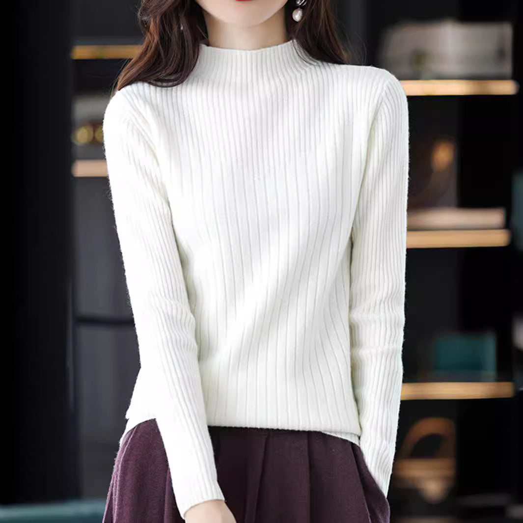 Damen eleganter Feinstrickpullover mit hohem Kragen und feinem Rippmuster Drune
