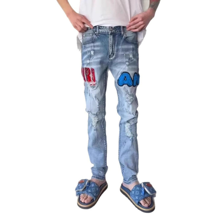 Herren Modische Jeans mit Aufnähern und Distressed-Effekten Drune