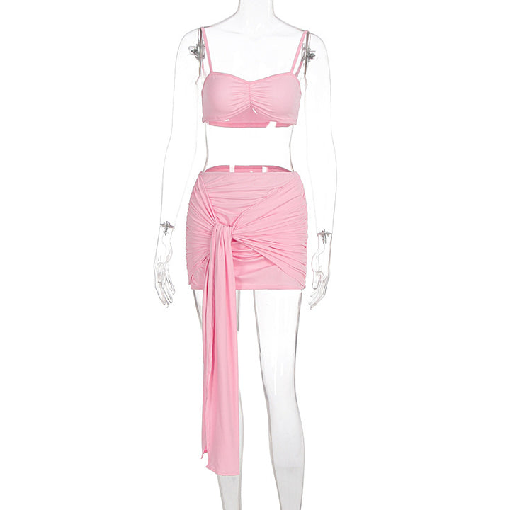 Damen Crop Top und Rock Set mit modischen Raffungselementen Drune