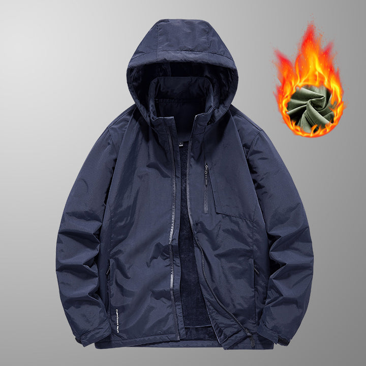 Herren Wind- und Wasserabweisende leichte Kapuzenjacke mit Thermo-Innenfutter und verdecktem Reißverschluss Drune