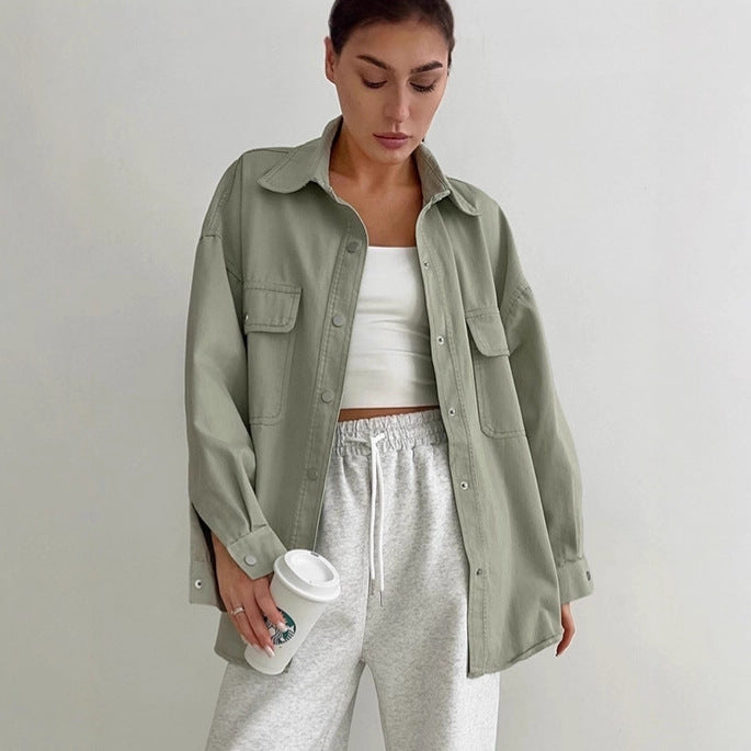 Damen Oversized Utility-Hemdjacke mit praktischen Taschen und lässigem Schnitt Drune