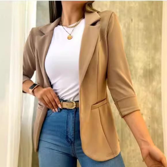 Damen eleganter, taillierter Blazer mit strukturiertem Stoff Drune