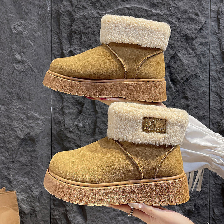 Damen Gefütterte Plateau‑Winterstiefeletten mit Teddyfell‑Kragen und rutschfester Profilsohle Drune