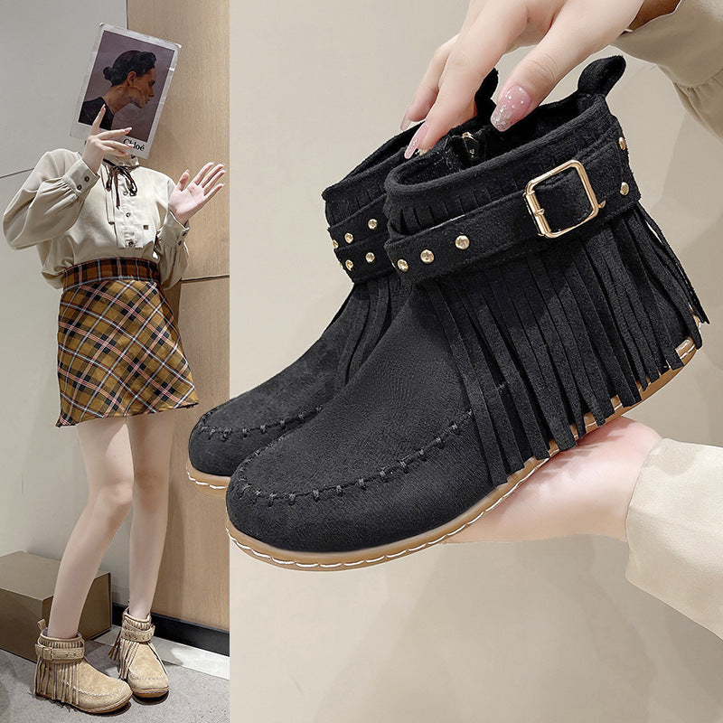 Damen modische Stiefeletten mit Fransen und Nieten Drune
