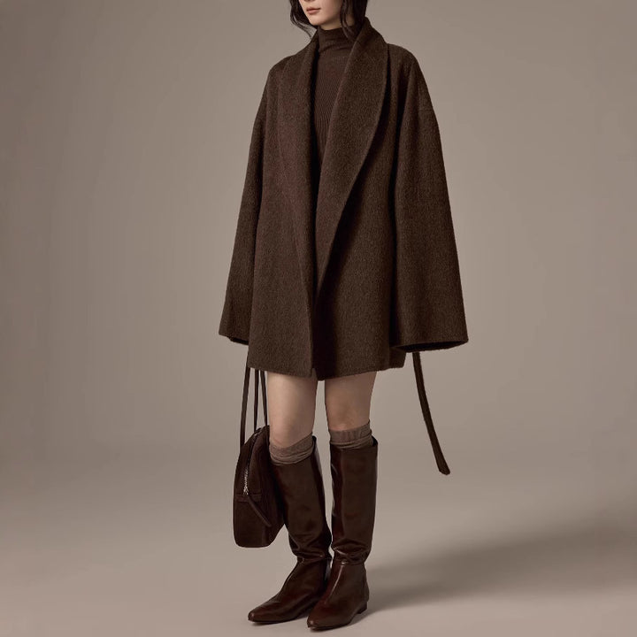 Damen Oversized Wollmantel mit Gürtel Drune
