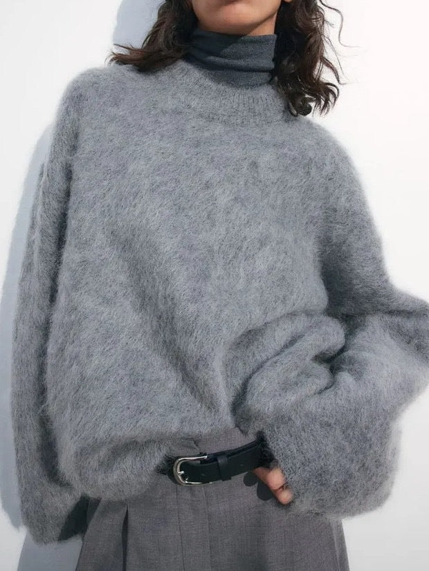 Damen oversized Kuschelpullover mit hohem Kragen aus Mohair Drune
