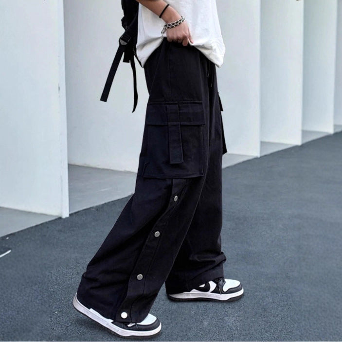 Unisex Oversize-Cargo-Jeanshose mit breiten Beinen, Klappentaschen und Druckknopf-Leiste Drune
