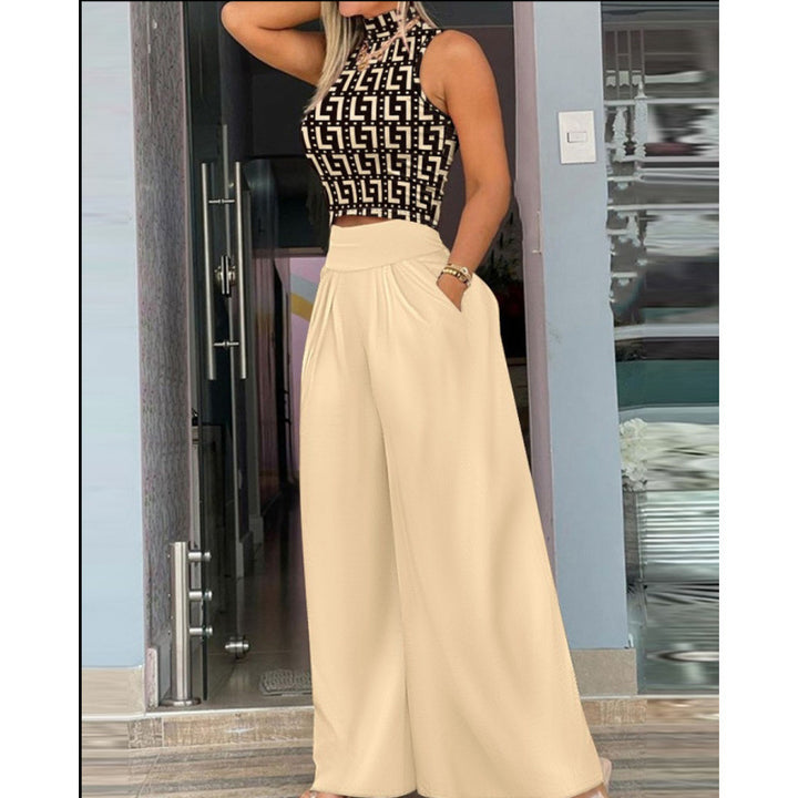 Damen Stilvolles Zweiteiliges Cropped Top und Breite Hosen Set Drune