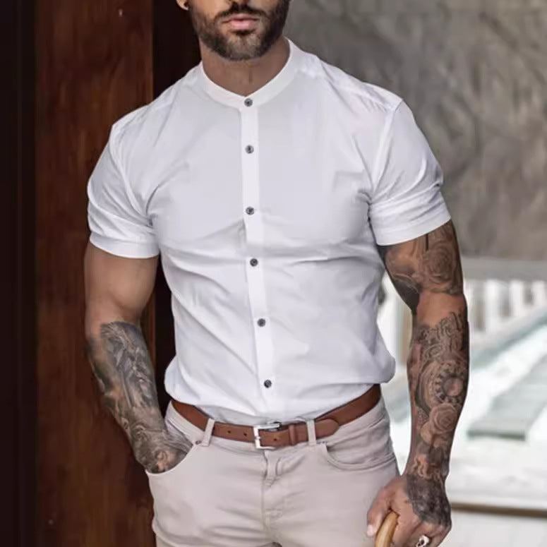 Herren Kurzarm-Hemd mit modernem Stehkragen und elegantem Schnitt Drune