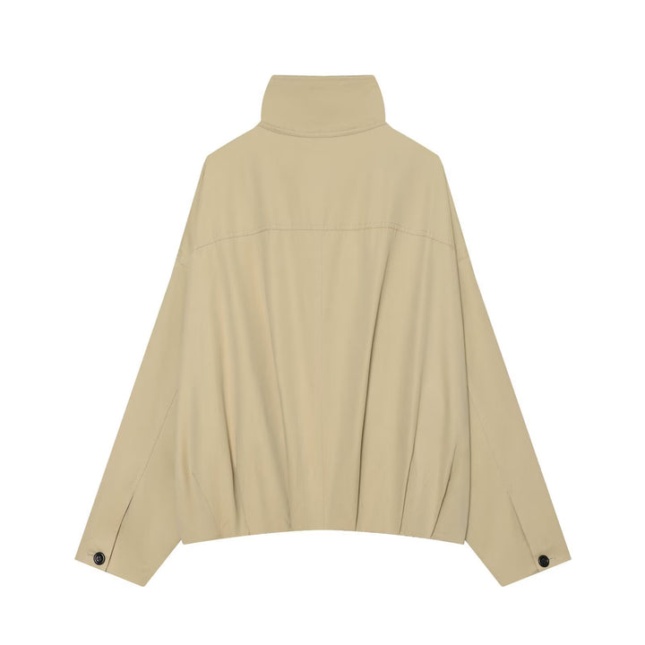 Damen Weites Cropped Cape‑Blouson mit hohem Stehkragen und Knopfleiste Drune