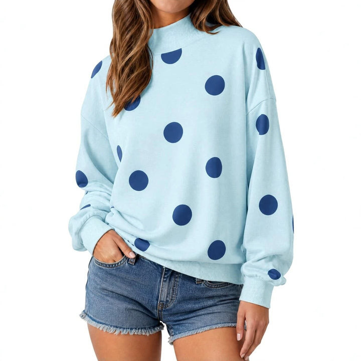 Damen Locker geschnittenes Sweatshirt mit Stehkragen und großen Punkten Drune