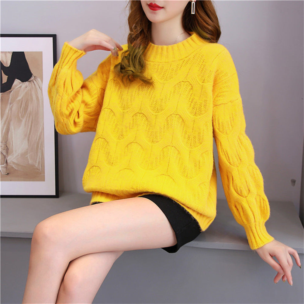 Damen Modischer Strickpullover mit einzigartigem Wellenmuster Drune