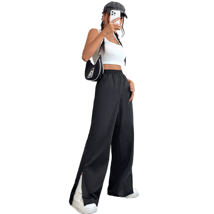Damen Weite Satin-Hosen mit elastischem Bund und seitlichen Schlitzen Drune