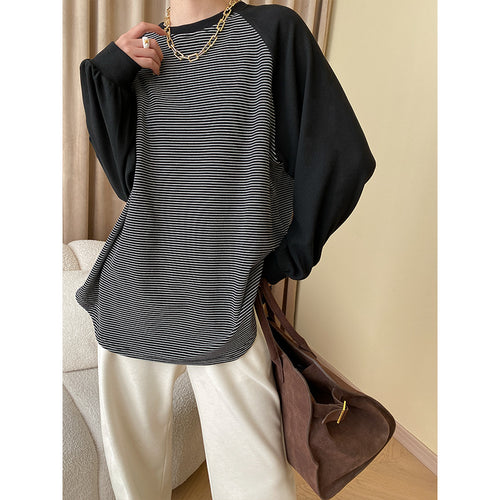 Damen Lässiger Sweatshirt mit gestreiftem Design Drune
