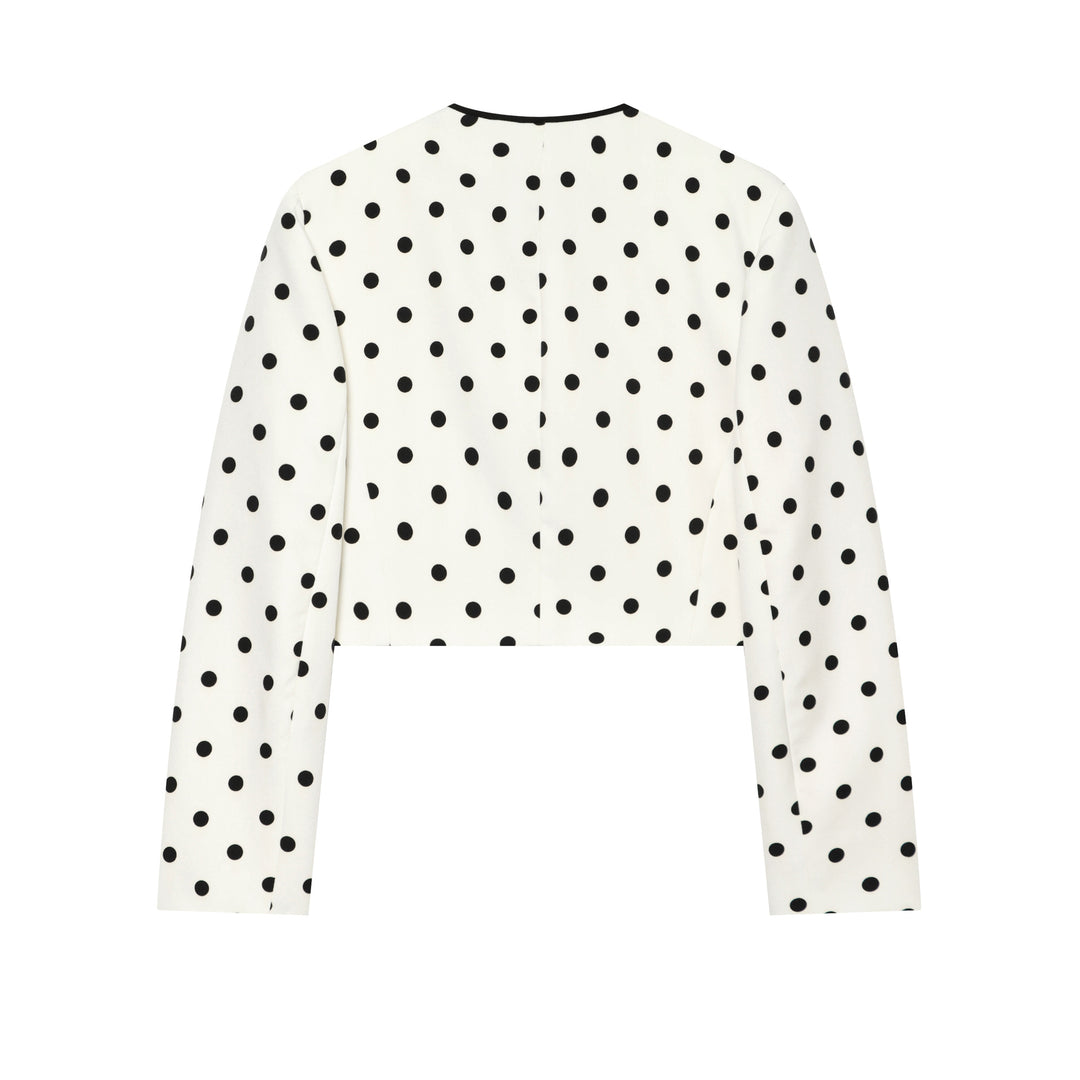 Damen nan kurz geschnittener Polka‑Dot Blazer mit Rundhalsausschnitt, verdeckter Knopfleiste und kontrastpaspel Drune