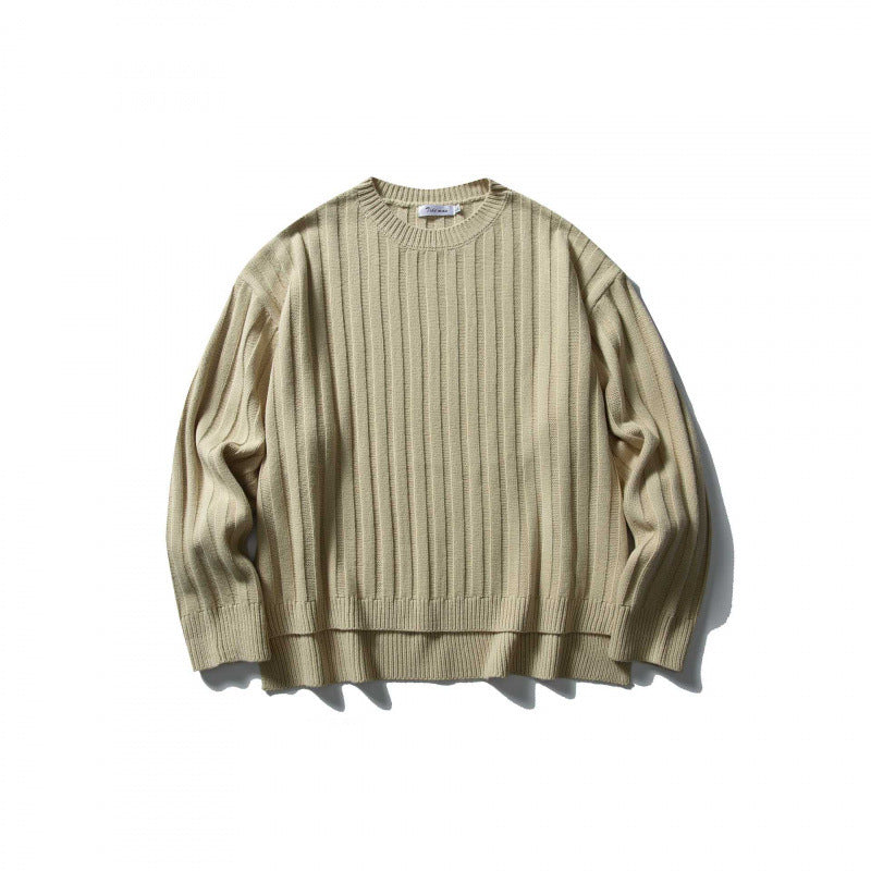 Unisex Grobgerippter Oversize-Strickpullover mit Rundhals und verlängertem Saum Drune