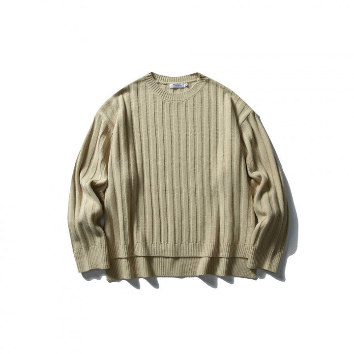 Unisex Grobgerippter Oversize-Strickpullover mit Rundhals und verlängertem Saum Drune