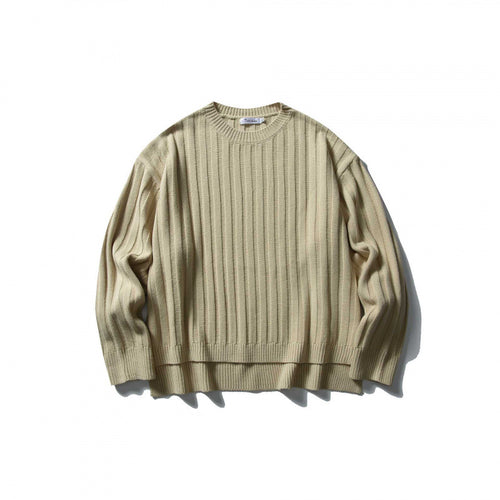 Unisex Grobgerippter Oversize-Strickpullover mit Rundhals und verlängertem Saum Drune