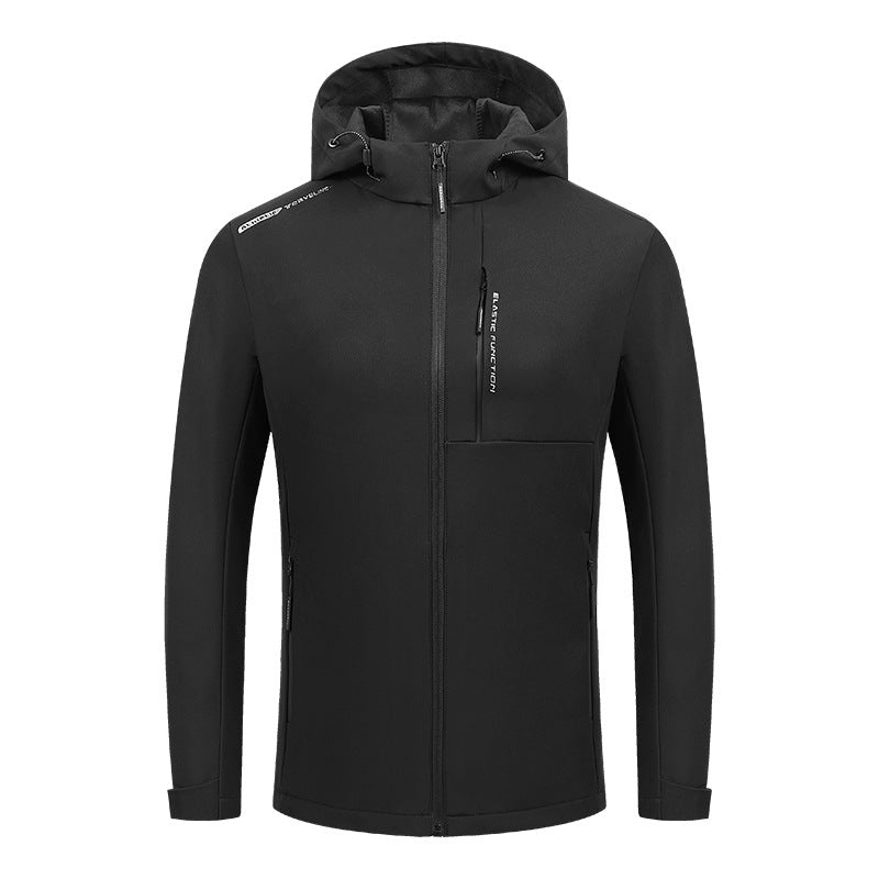 Herren Leichte Softshell-Kapuzenjacke mit elastischem Schnitt, wasserabweisender Membran und Brustreißverschlusstasche Drune