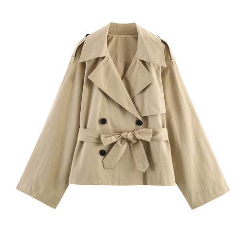 Damen Kurze Cape‑Trenchjacke mit doppelreihiger Knopfleiste und Bindegürtel Drune