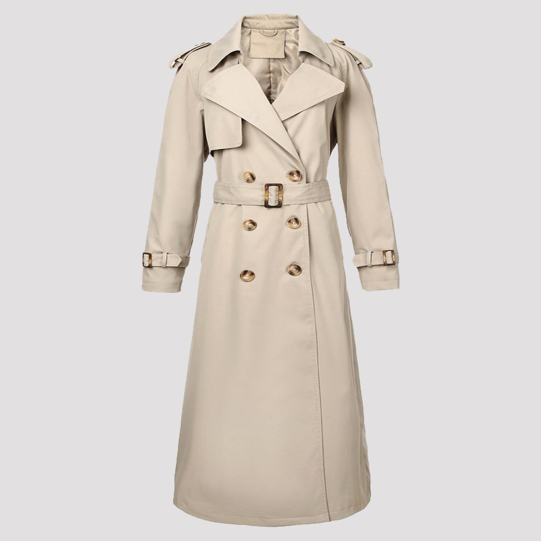 Damen Modischer Lang-Trenchcoat mit Gürtel Drune