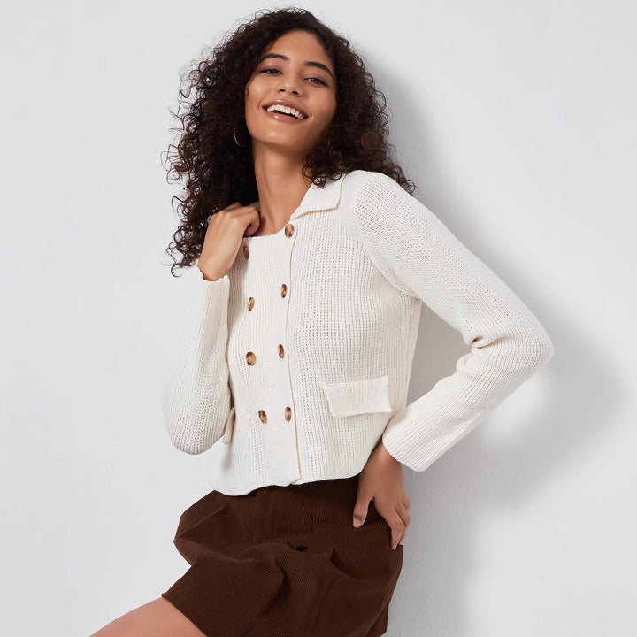 Damen Strickjacke mit doppelter Knopfleiste und dekorativen Taschen Drune