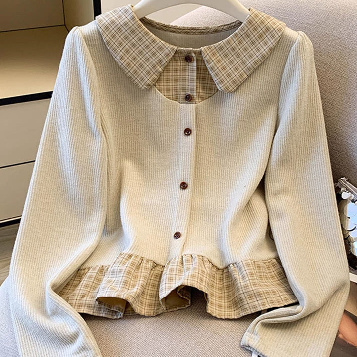 Damen modischer Strickpullover mit Hemdblusen-Details Drune
